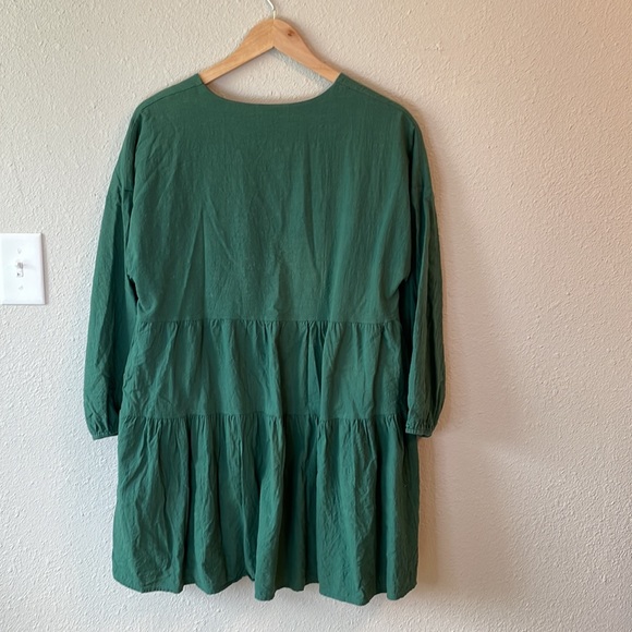 3/4 Sleeve Green Babydoll V Neck Tiered Dress - Picture 2 of 5